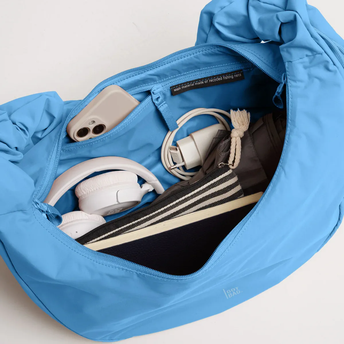 GOT BAG Moon Bag Ruffle Aqua Monochrome – vue ouverte | durable | Bag-Age