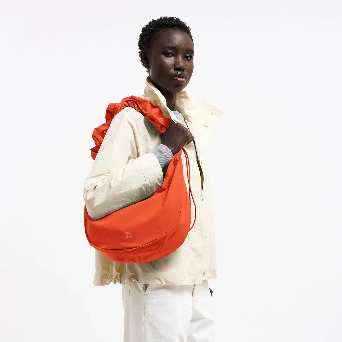 GOT BAG Moon Bag Ruffle Vichy Hot Coral Monochrome – photo lifestyle 1 | durable | Bag-Age