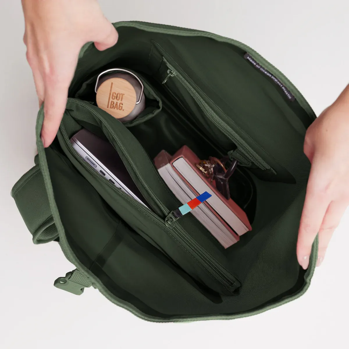 GOT BAG Rolltop Lite 2.0 Algae – vista aberta | sustentável | Bag-Age