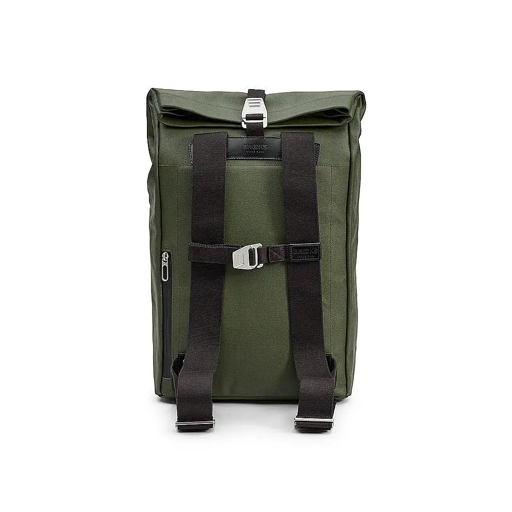Brooks England Pickwick Cotton Canvas backpack in Forest – back view