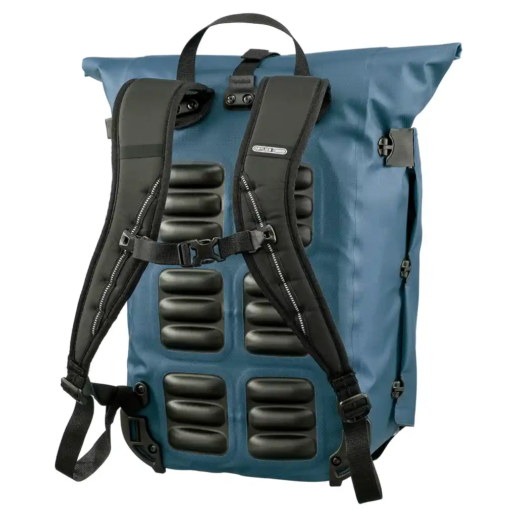ORTLIEB Vario 26L Petrol convertible backpack pannier, back view, at Bag-Age