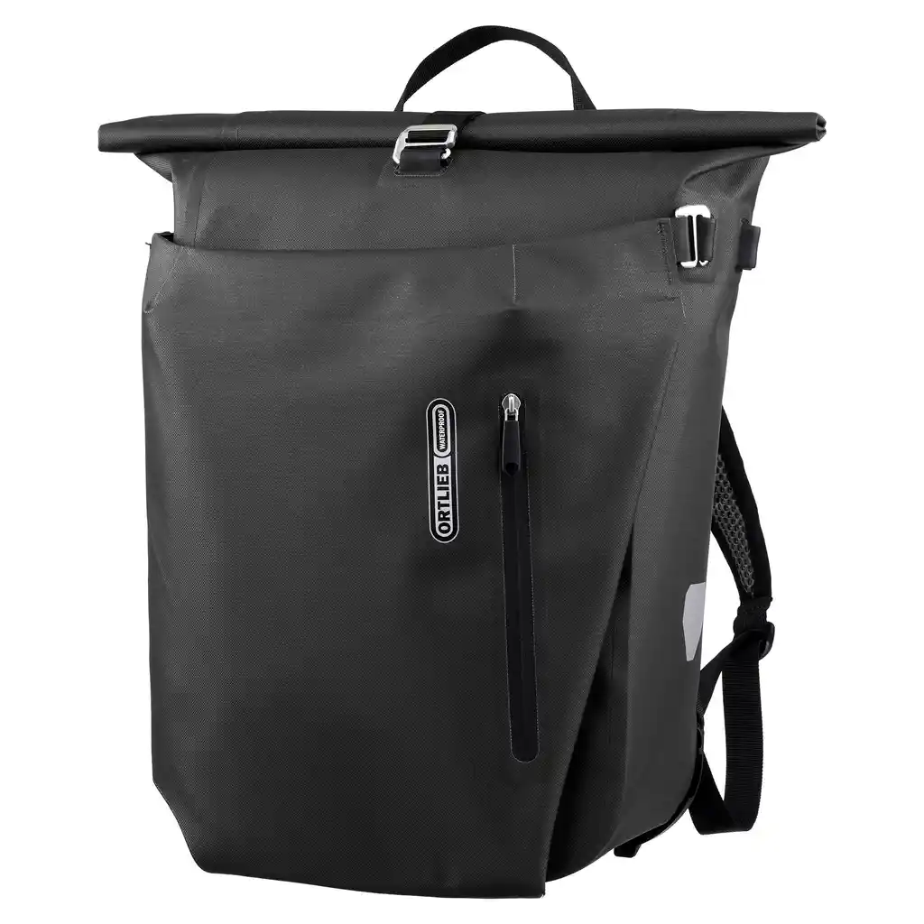 ORTLIEB Vario 20L Black, convertible backpack pannier, vista frontal, en Bag-Age