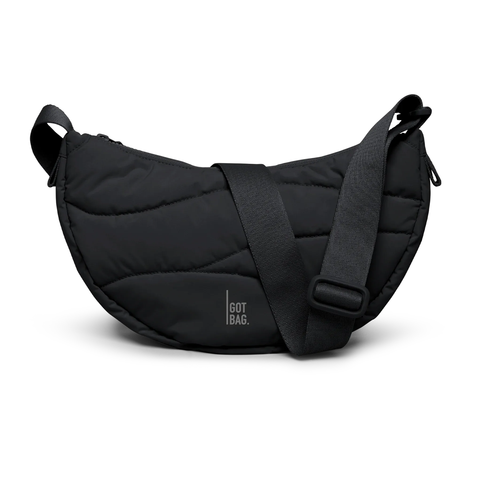 GOT BAG Wavy Puffer Moon Bag Small Black Monochrome – vista frontale | sostenibile | Bag-Age