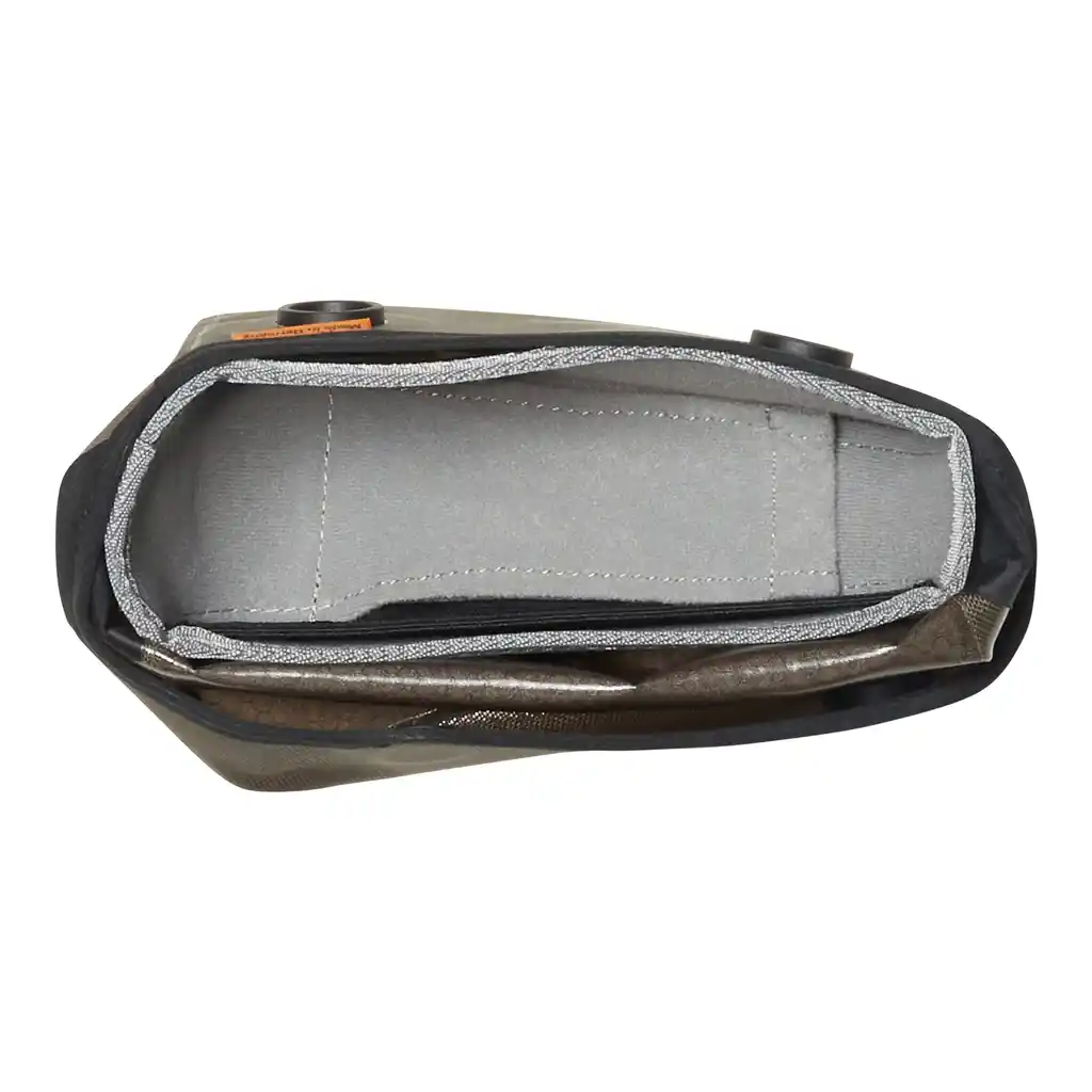ORTLIEB Fuel-Pack Dark Sand Top Tube Bag, Innenansicht, bei Bag-Age