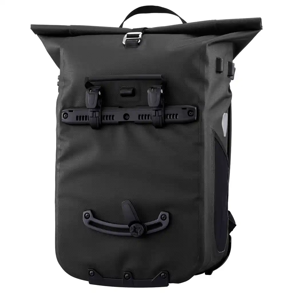 ORTLIEB Vario 26L Black, convertible backpack pannier, vista posteriore, da Bag-Age