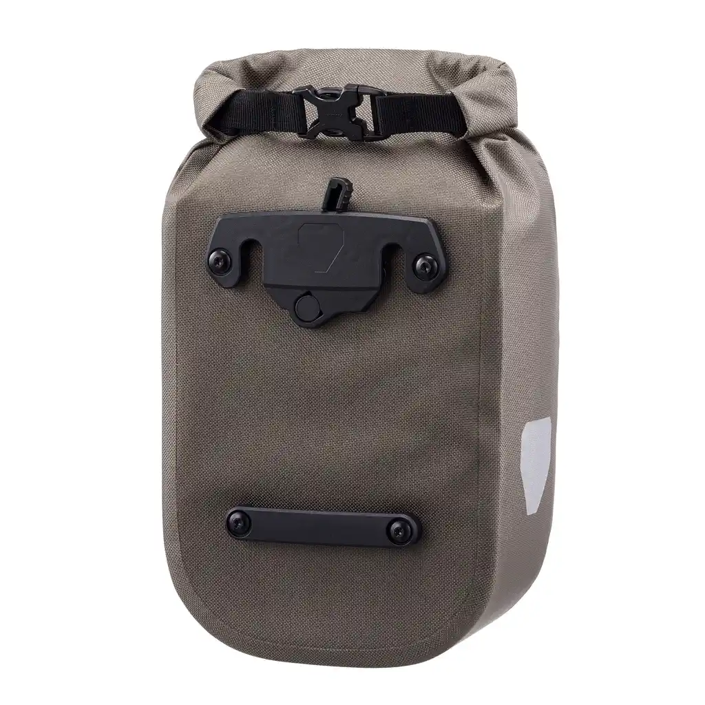 ORTLIEB Fork-Pack Dark Sand bike fork bag, back view, at Bag-Age
