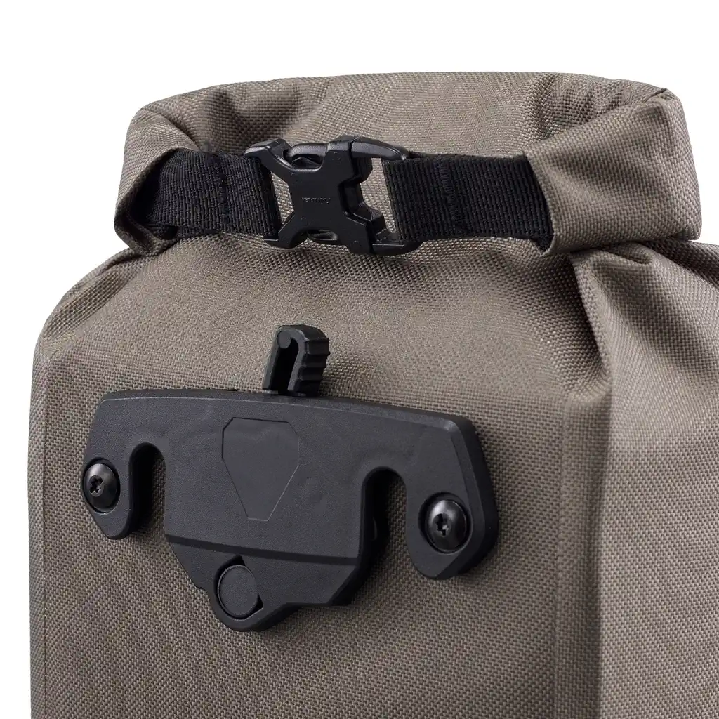ORTLIEB Fork-Pack Dark Sand bike fork bag, detail view, at Bag-Age