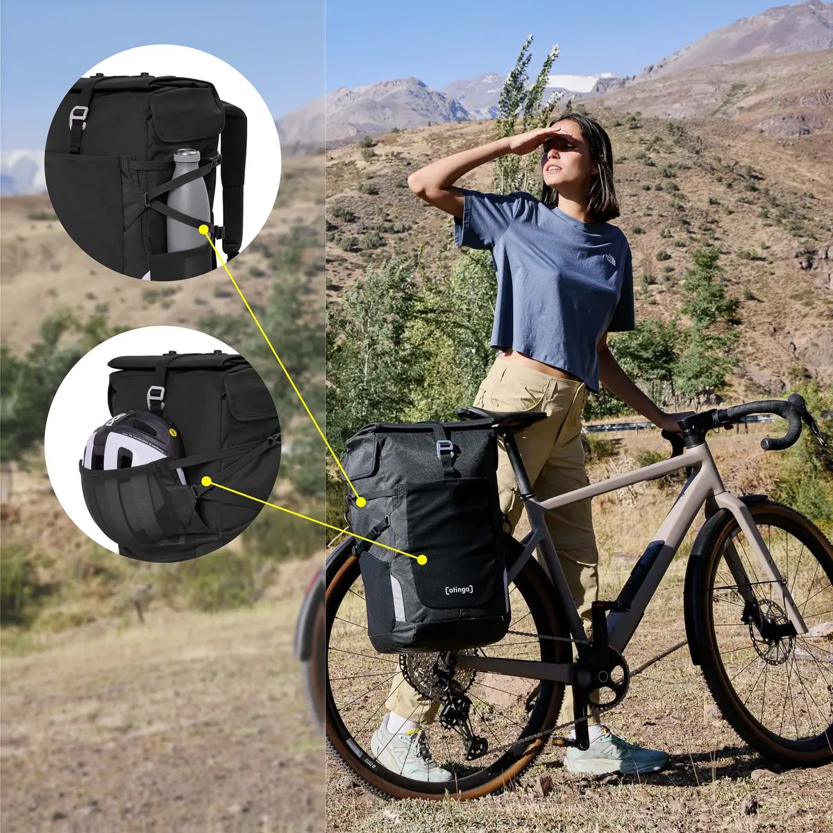 otinga Bike&Hike V2 schwarz: borsa da bici, 100% impermeabile, borsa da bici e zaino 2-in-1. Bei Bag-Age Berlin comprare.
