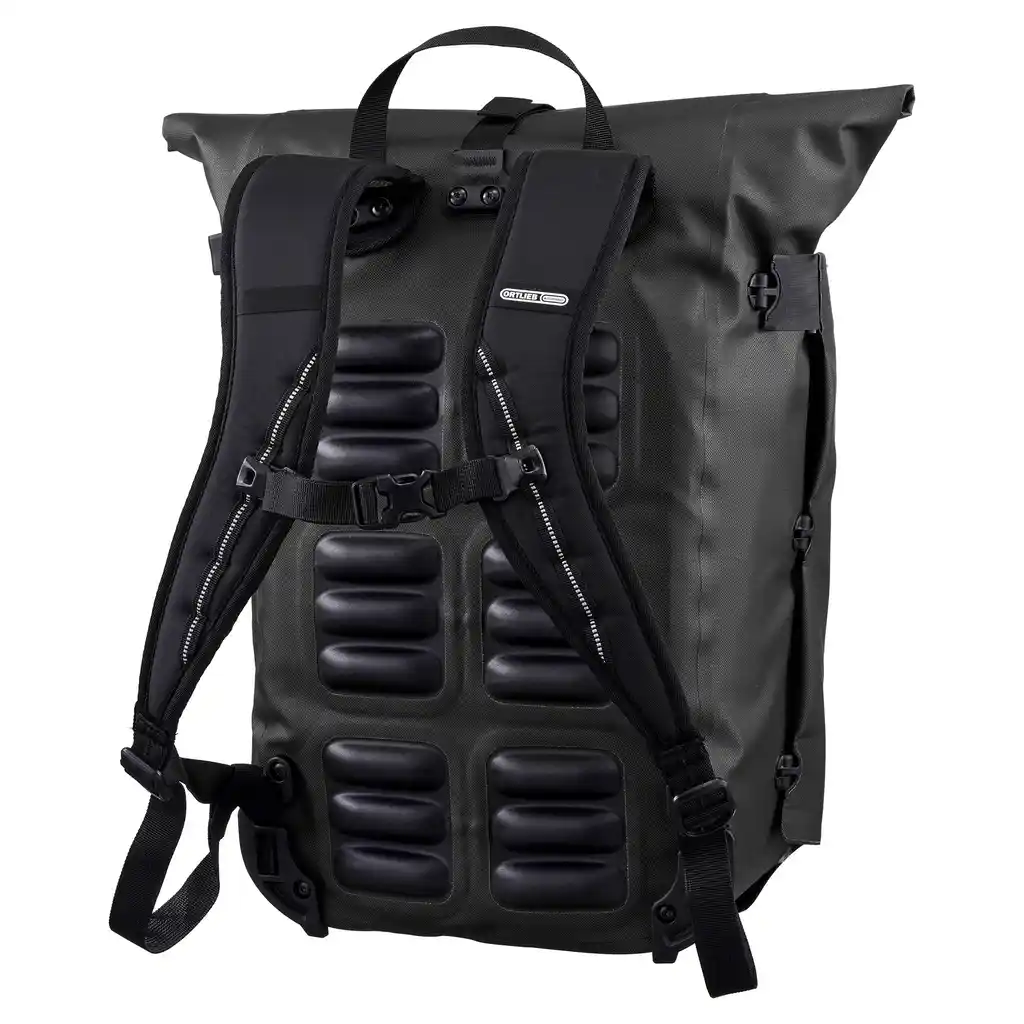 ORTLIEB Vario 26L Black, convertible backpack pannier, vista posteriore, da Bag-Age
