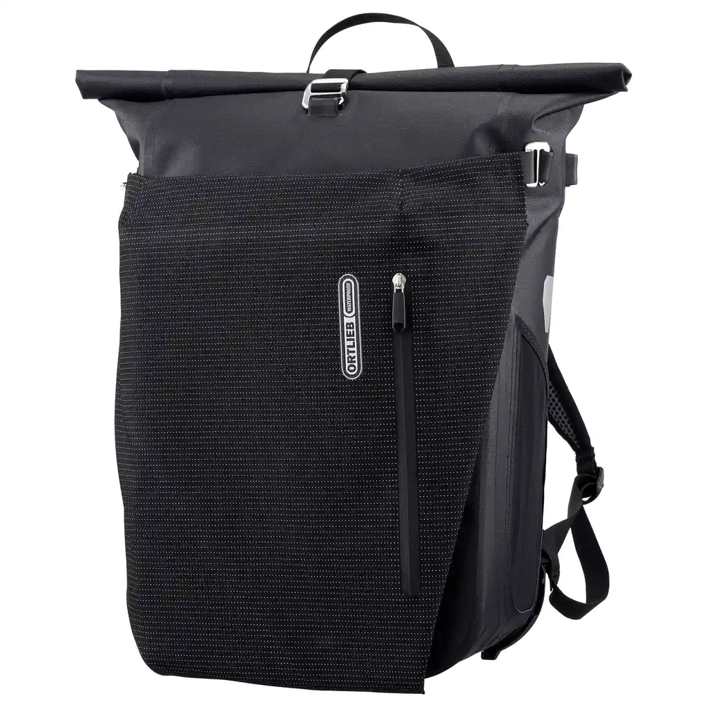 ORTLIEB Vario 26L Black Reflective Convertible Backpack Pannier, Vorderansicht, bei Bag-Age