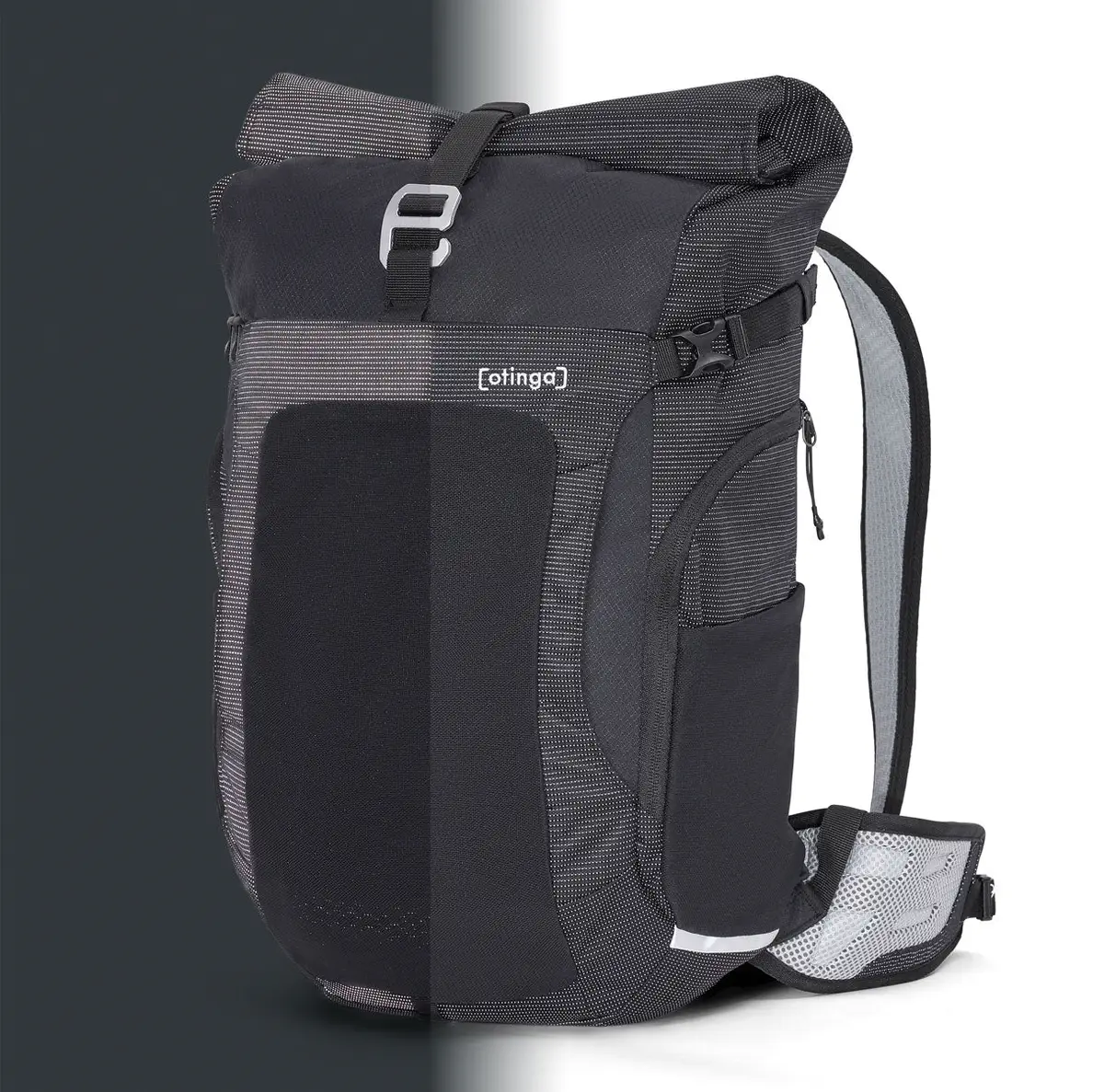 otinga Flow reflektierend-schwarz für Pendeln & Alltag in der Stadt - 100% wasserdicht, Fair-Trade-zertifiziert, bei Bag-Age Berlin.