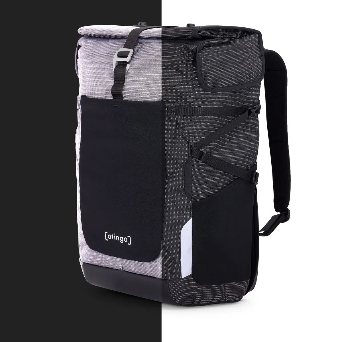 otinga Bike&Hike V2 reflektierend-schwarz, pojemność 40L, torba rowerowa i plecak 2 w 1, certyfikat Fair Trade.