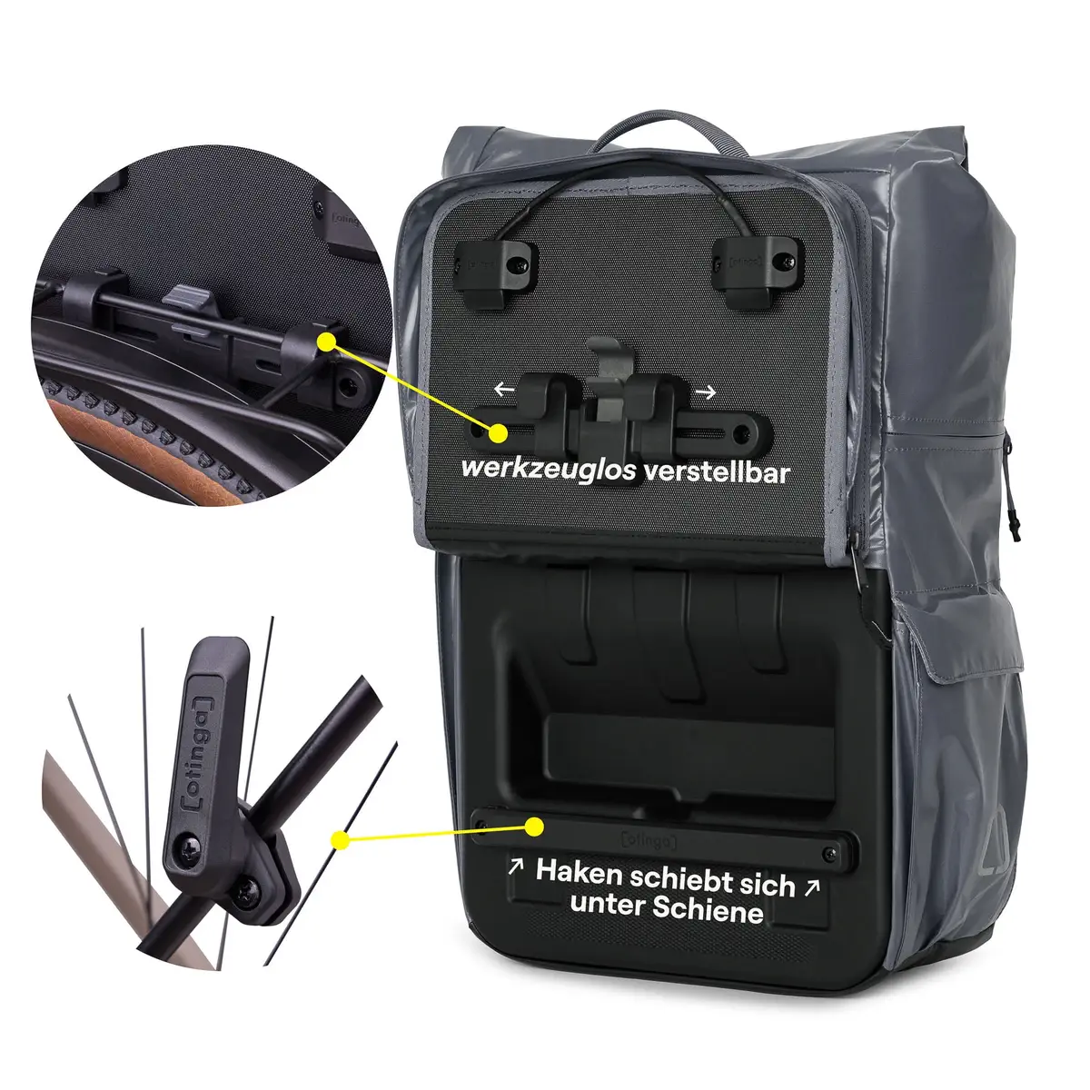 otinga Flip V3 shiny-graphit-grau – Fahrradtasche / Rucksack – 26 L – Produktansicht 7