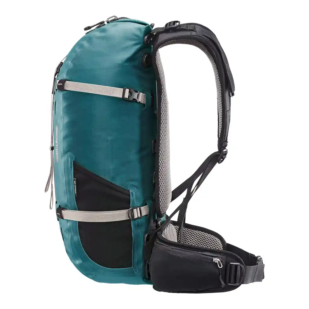 ORTLIEB Atrack Petrol, sac à dos de voyage, vue latérale, chez Bag-Age