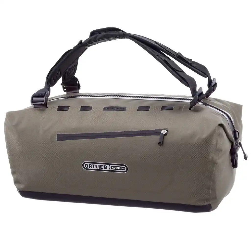 ORTLIEB Duffle Lite Dark Sand duffle / travel bag, front view, at Bag-Age